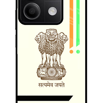Satyamev Jayate Brown Logo Redmi Note 13 5G Glass Case
