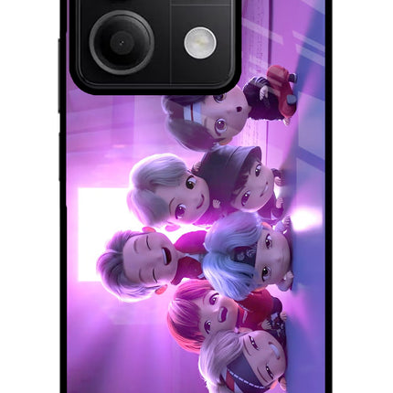 BTS Chibi Redmi Note 13 5G Glass Case Back Cover by Casekaro