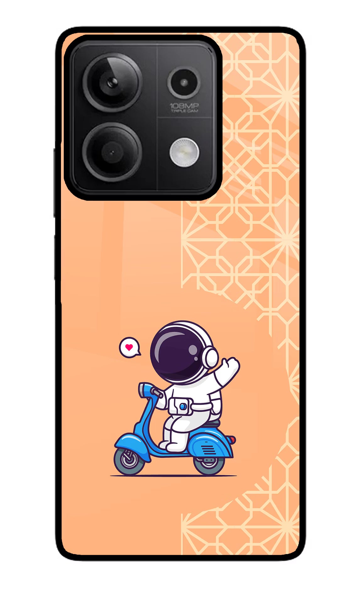 Cute Astronaut Riding Redmi Note 13 5G Glass Case Back Cover by Casekaro