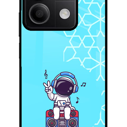 Cute Astronaut Chilling Redmi Note 13 5G Glass Case Back Cover by Casekaro