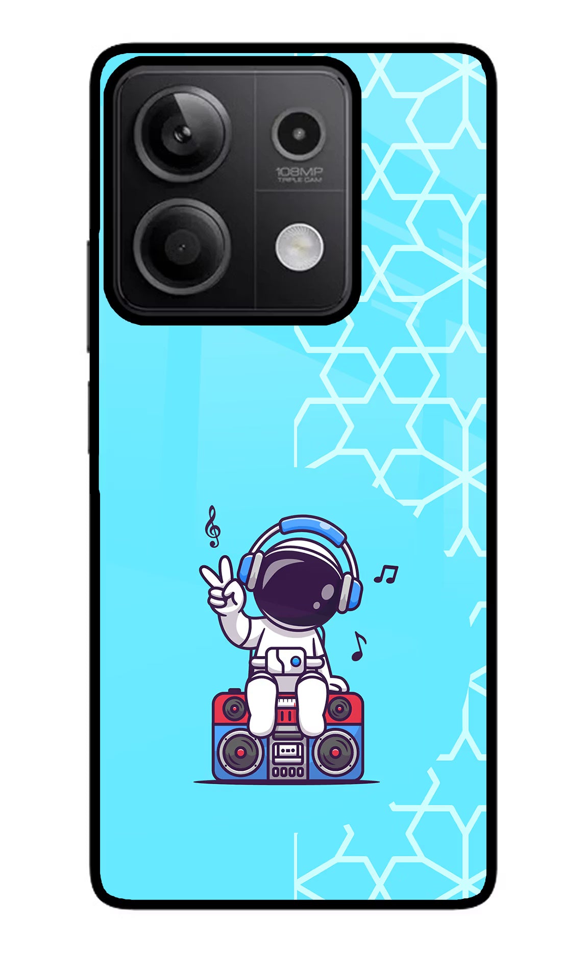 Cute Astronaut Chilling Redmi Note 13 5G Glass Case Back Cover by Casekaro