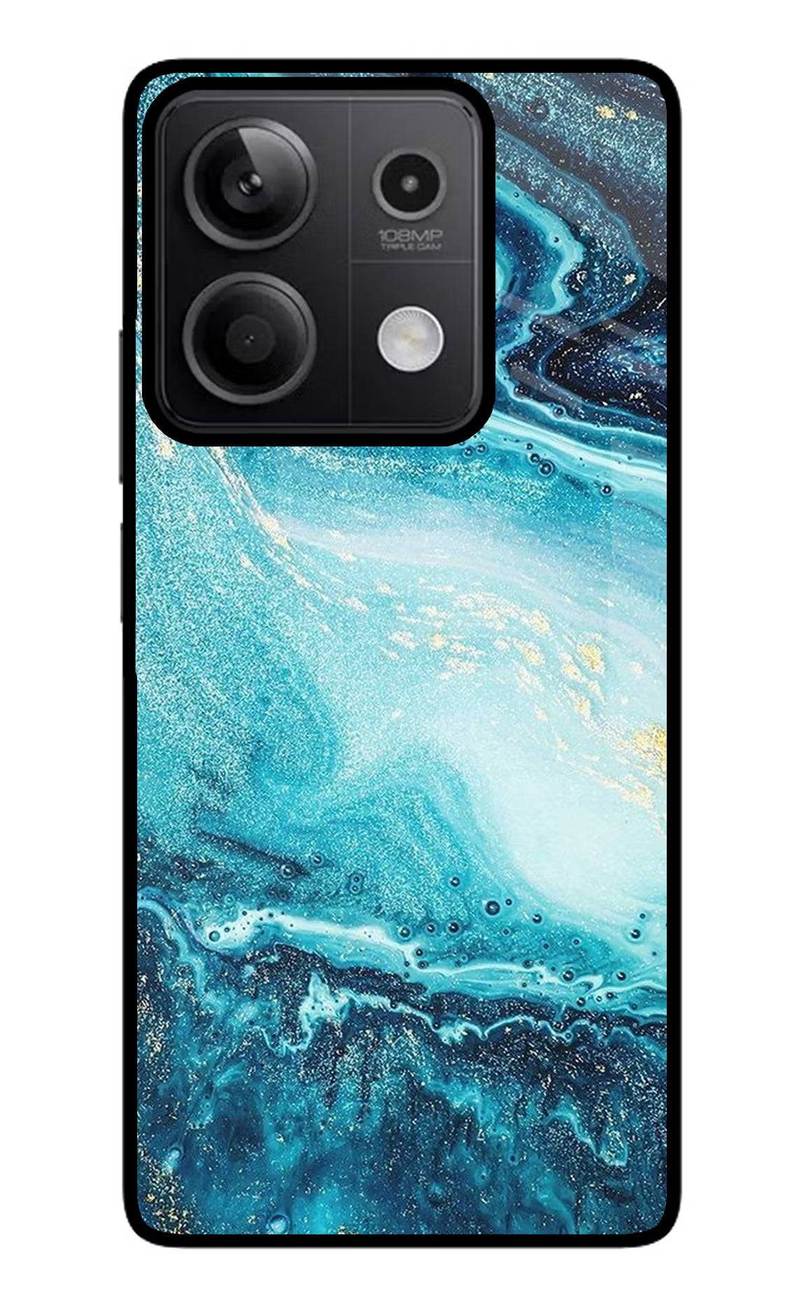 Blue Glitter Marble Redmi Note 13 5G Glass Case Back Cover by Casekaro