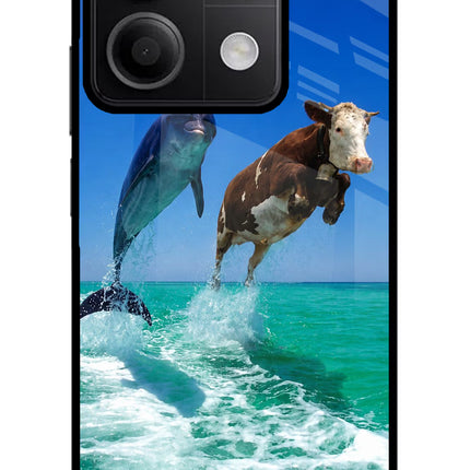 Dolphin vs Cow Redmi Note 13 5G Glass Case Back Cover by Casekaro