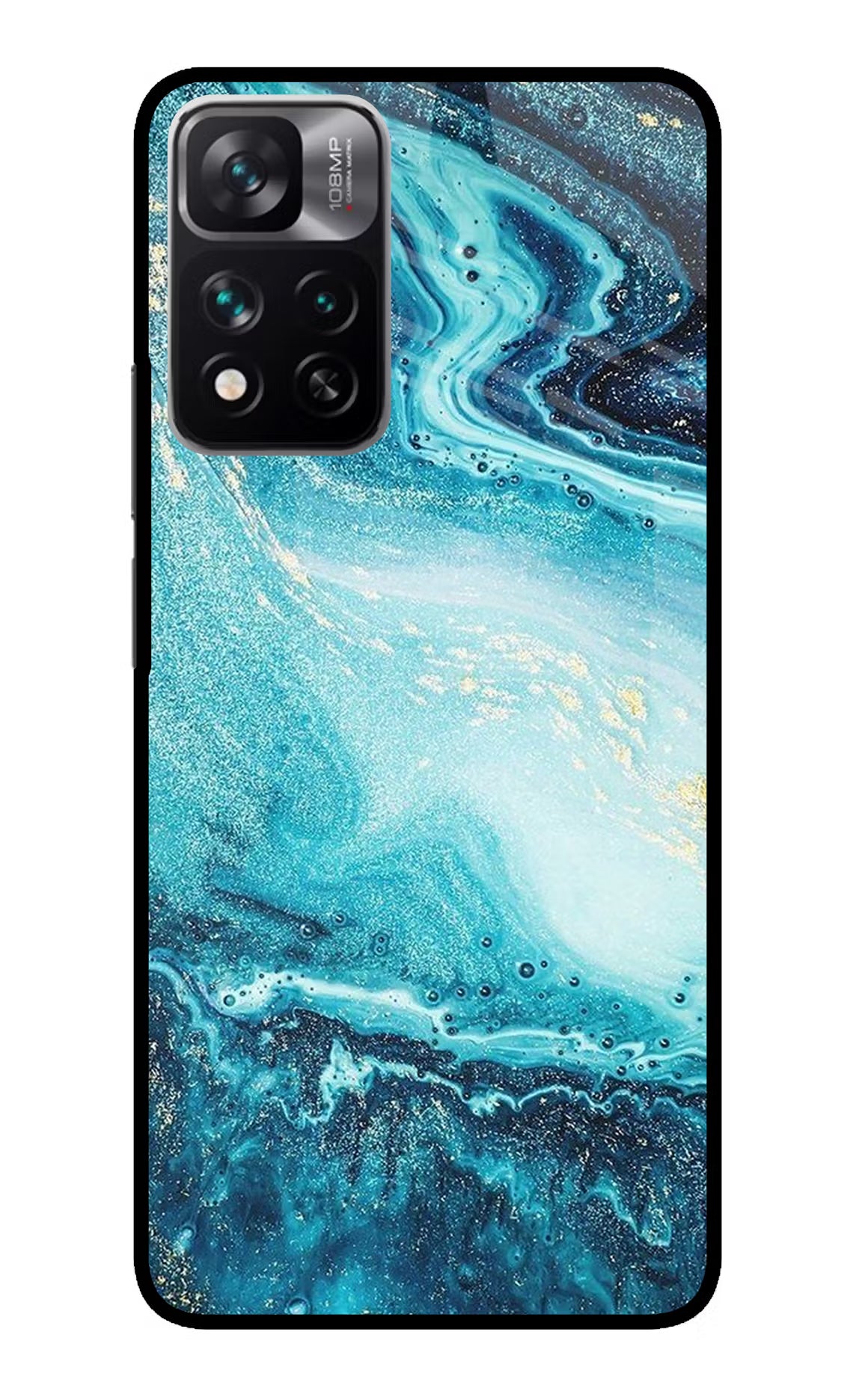 Blue Glitter Marble Redmi Note 13 Pro 5G Glass Case Back Cover by Casekaro