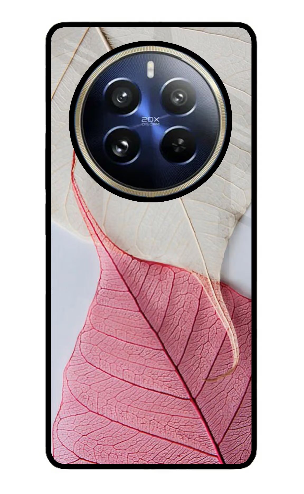 White Pink Leaf Realme 12 Pro 5G/12 Pro+ 5G Glass Case Back Cover by Casekaro