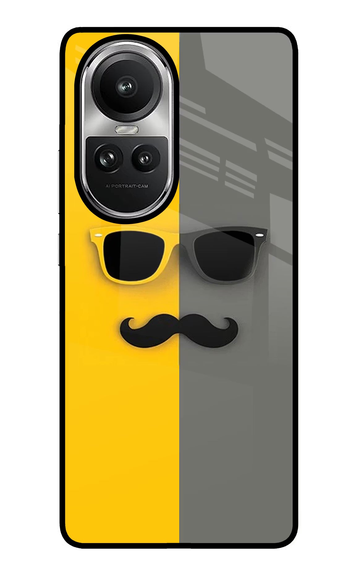 Sunglasses with Mustache Oppo Reno10 5G/10 Pro 5G Glass Case Back Cover by Casekaro
