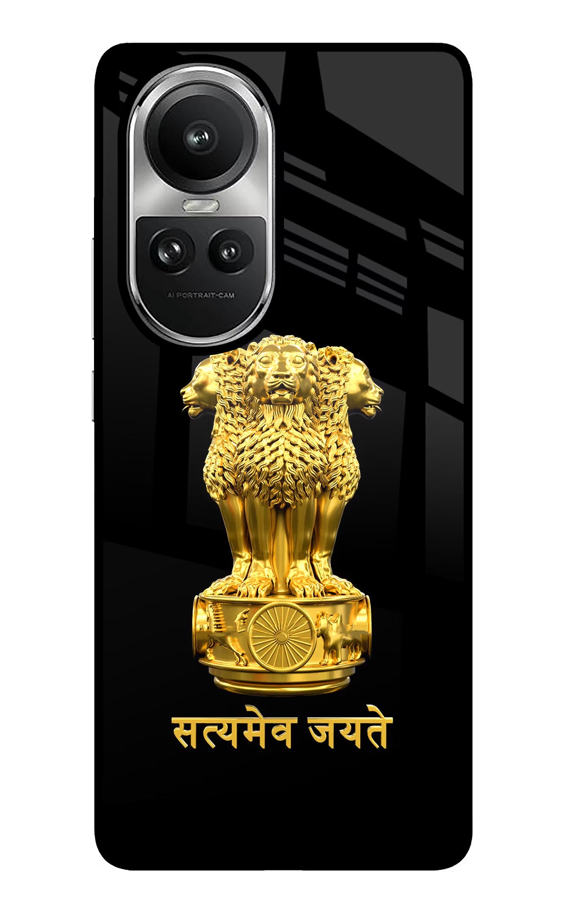 Satyamev Jayate Golden Oppo Reno10 5G/10 Pro 5G Glass Case Back Cover by Casekaro