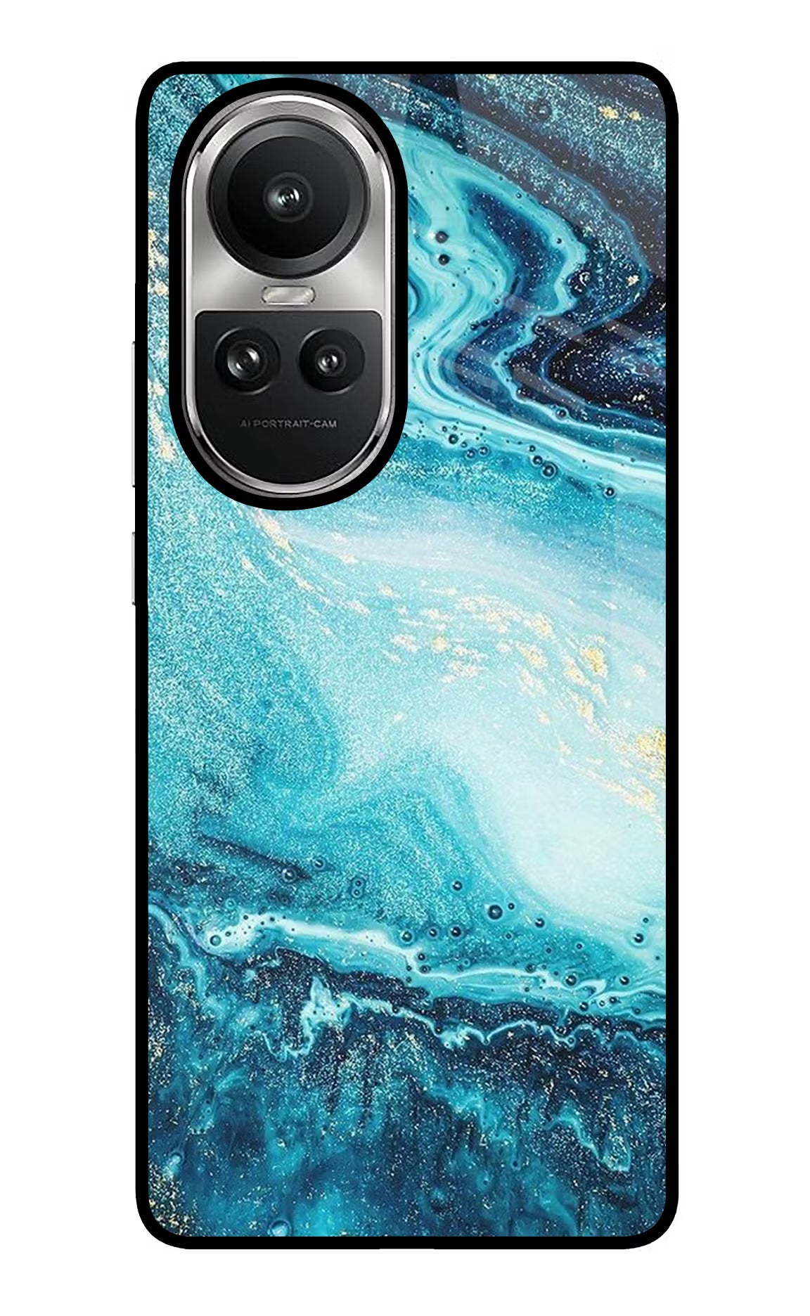 Blue Glitter Marble Oppo Reno10 5G/10 Pro 5G Glass Case Back Cover by Casekaro