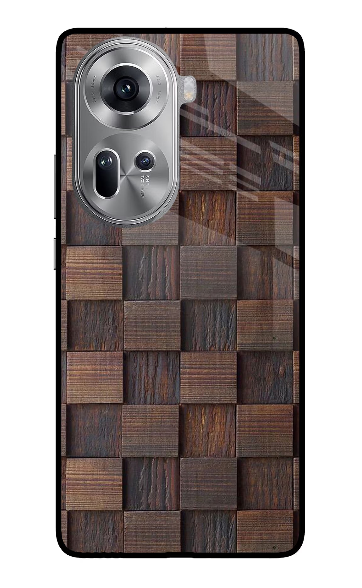 Wooden Cube Design Oppo Reno11 Glass Case Back Cover by Casekaro