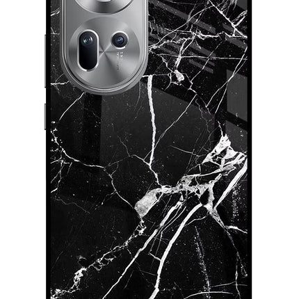 Black Marble Pattern Oppo Reno11 Glass Case Back Cover by Casekaro