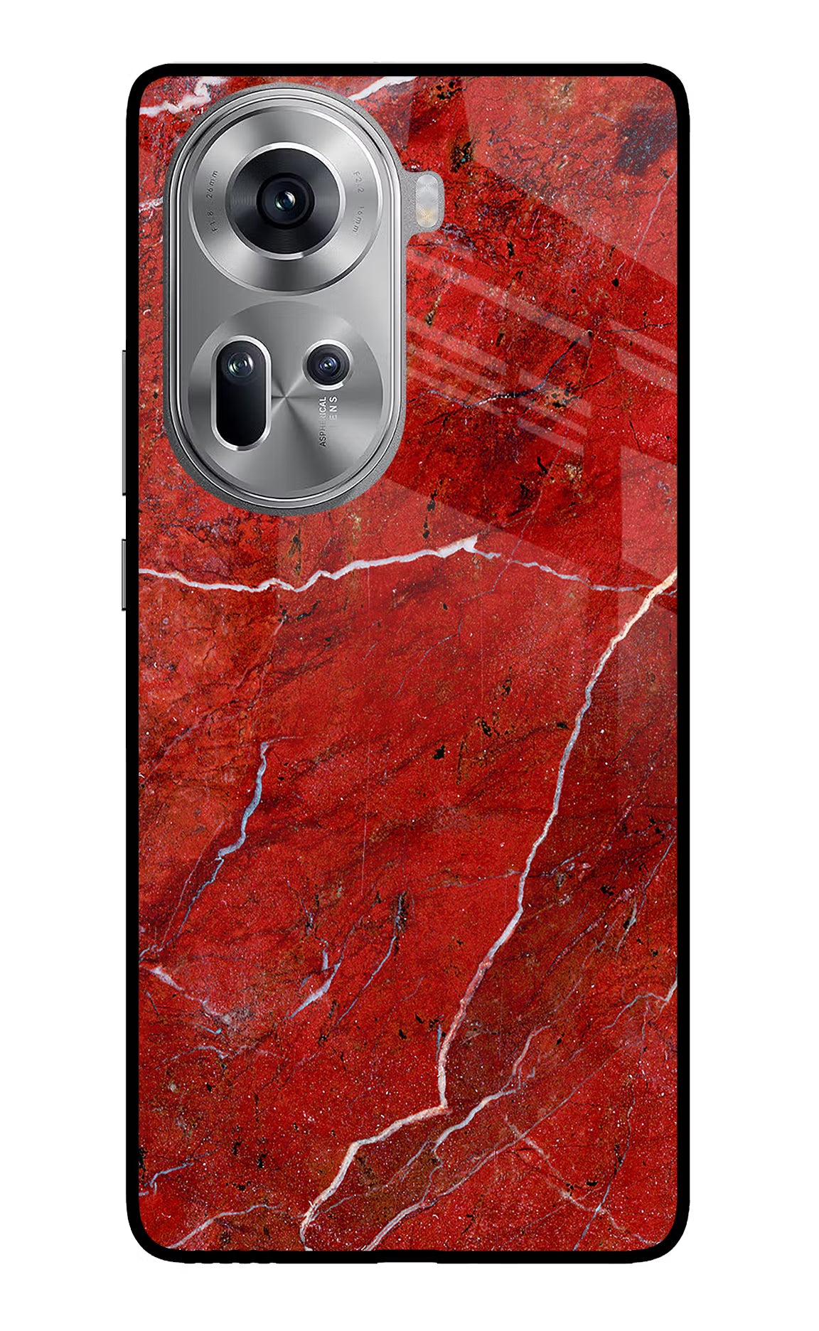 Red Marble Design Oppo Reno11 Glass Case Back Cover by Casekaro