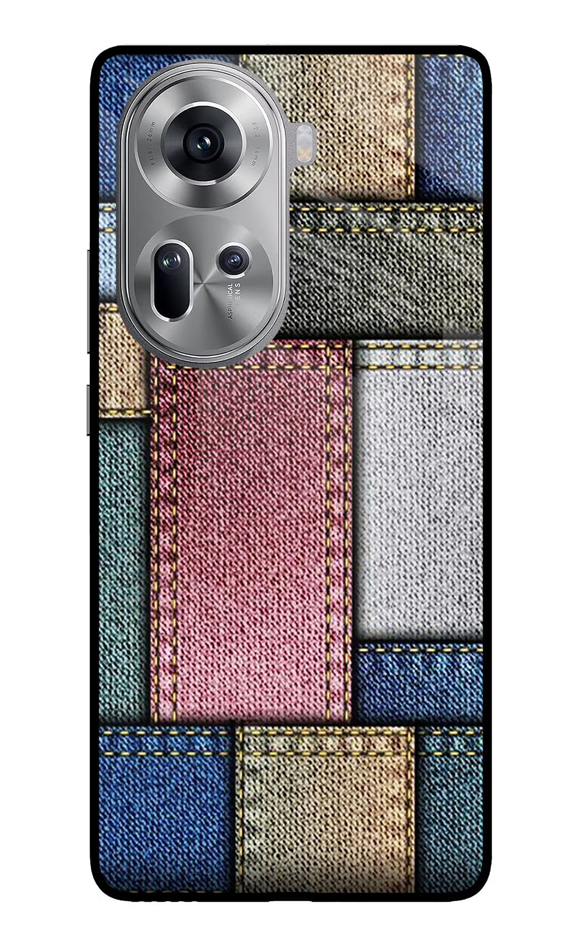 Multicolor Jeans Oppo Reno11 Glass Case Back Cover by Casekaro