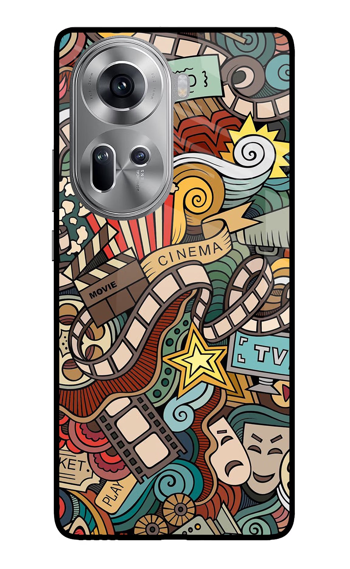 Cinema Abstract Oppo Reno11 Glass Case Back Cover by Casekaro