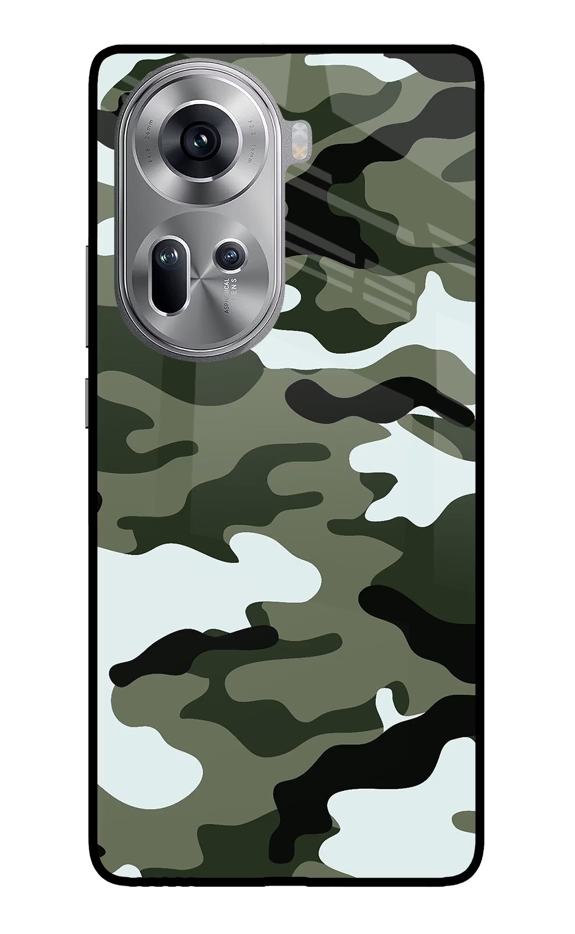Camouflage Oppo Reno11 Glass Case Back Cover by Casekaro