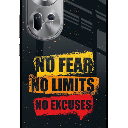 No Fear No Limits No Excuse Oppo Reno11 Glass Case Back Cover by Casekaro