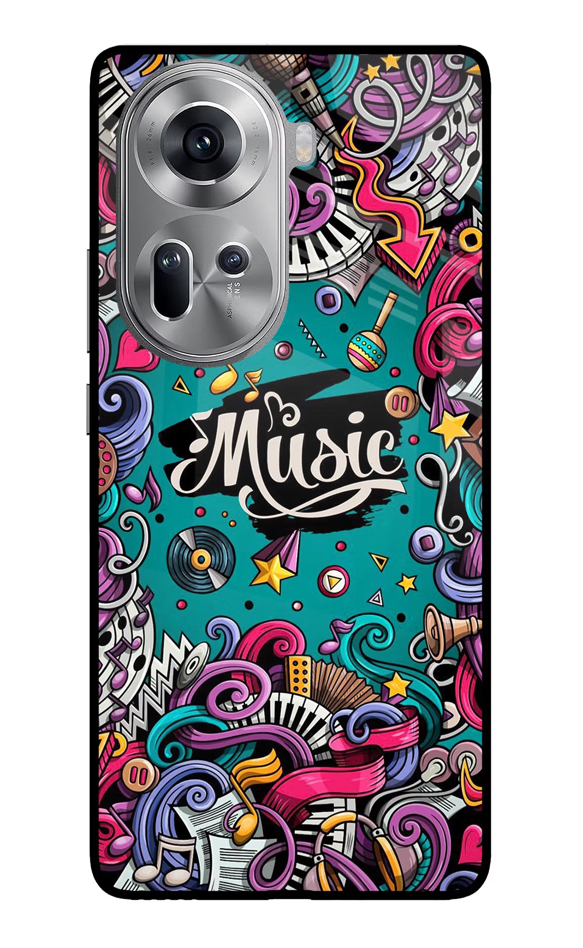 Music Graffiti Oppo Reno11 Glass Case Back Cover by Casekaro
