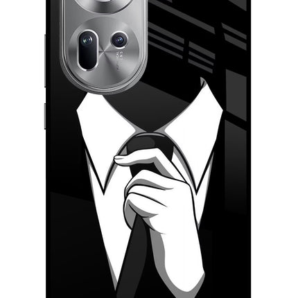 Black Tie Oppo Reno11 Glass Case Back Cover by Casekaro
