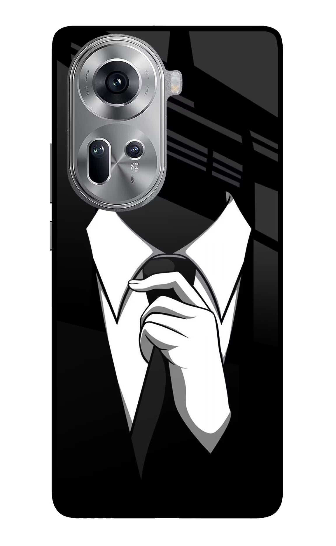 Black Tie Oppo Reno11 Glass Case Back Cover by Casekaro