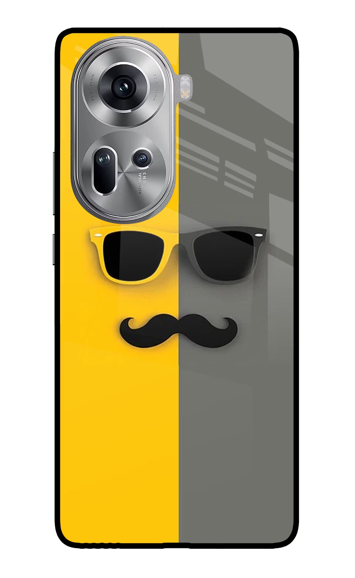 Sunglasses with Mustache Oppo Reno11 Glass Case Back Cover by Casekaro