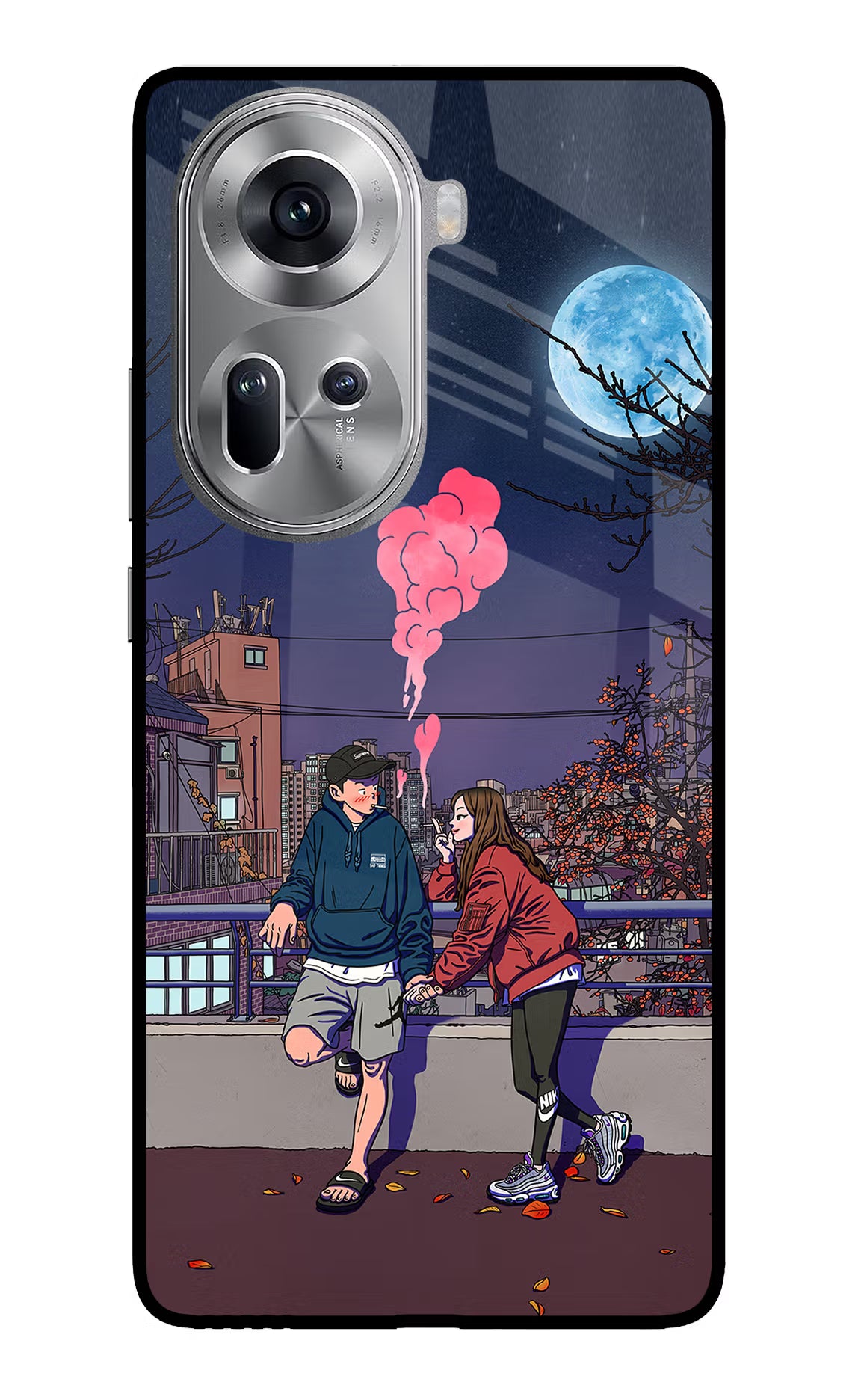 Chilling Couple Oppo Reno11 Glass Case Back Cover by Casekaro
