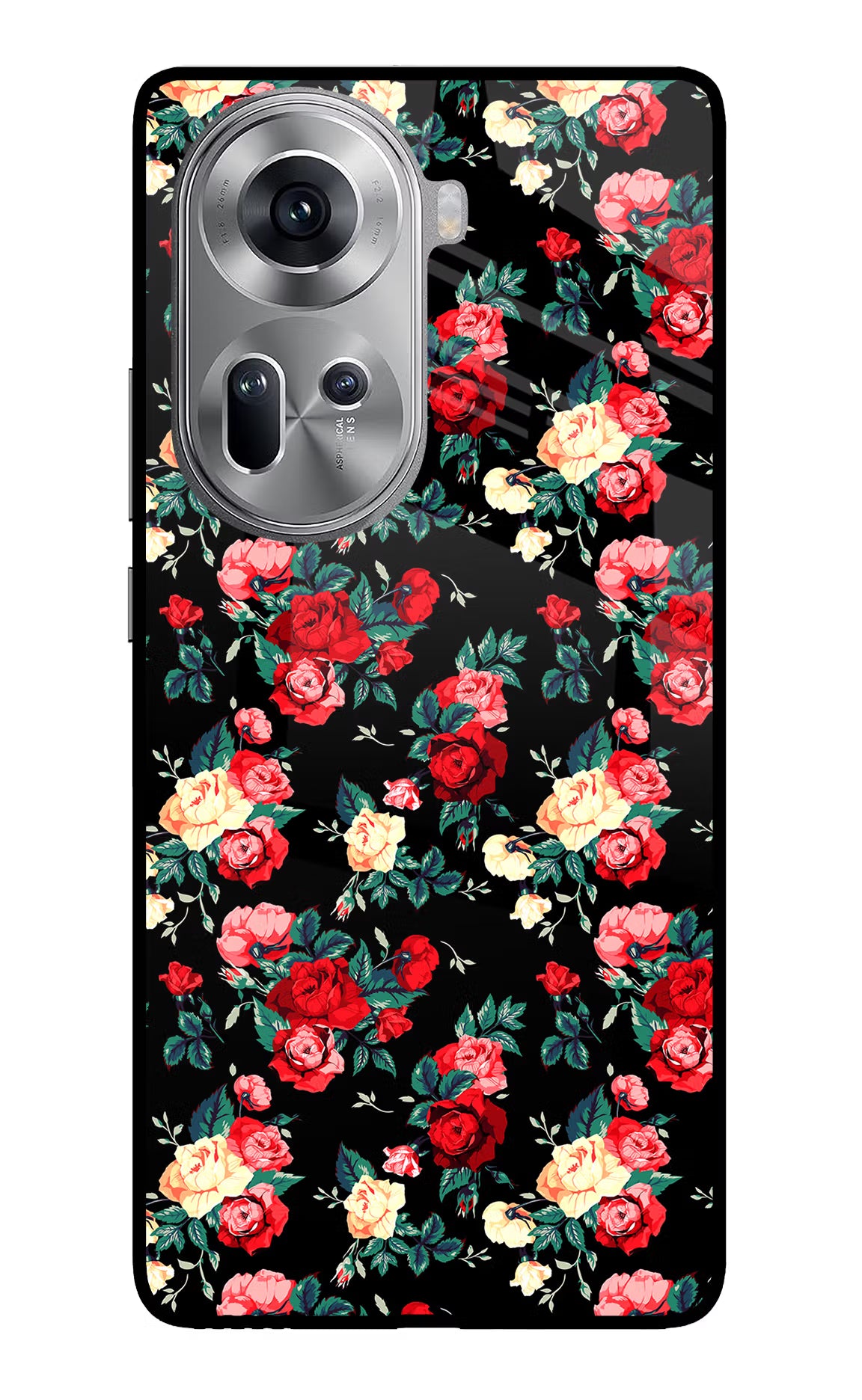 Rose Pattern Oppo Reno11 Glass Case Back Cover by Casekaro