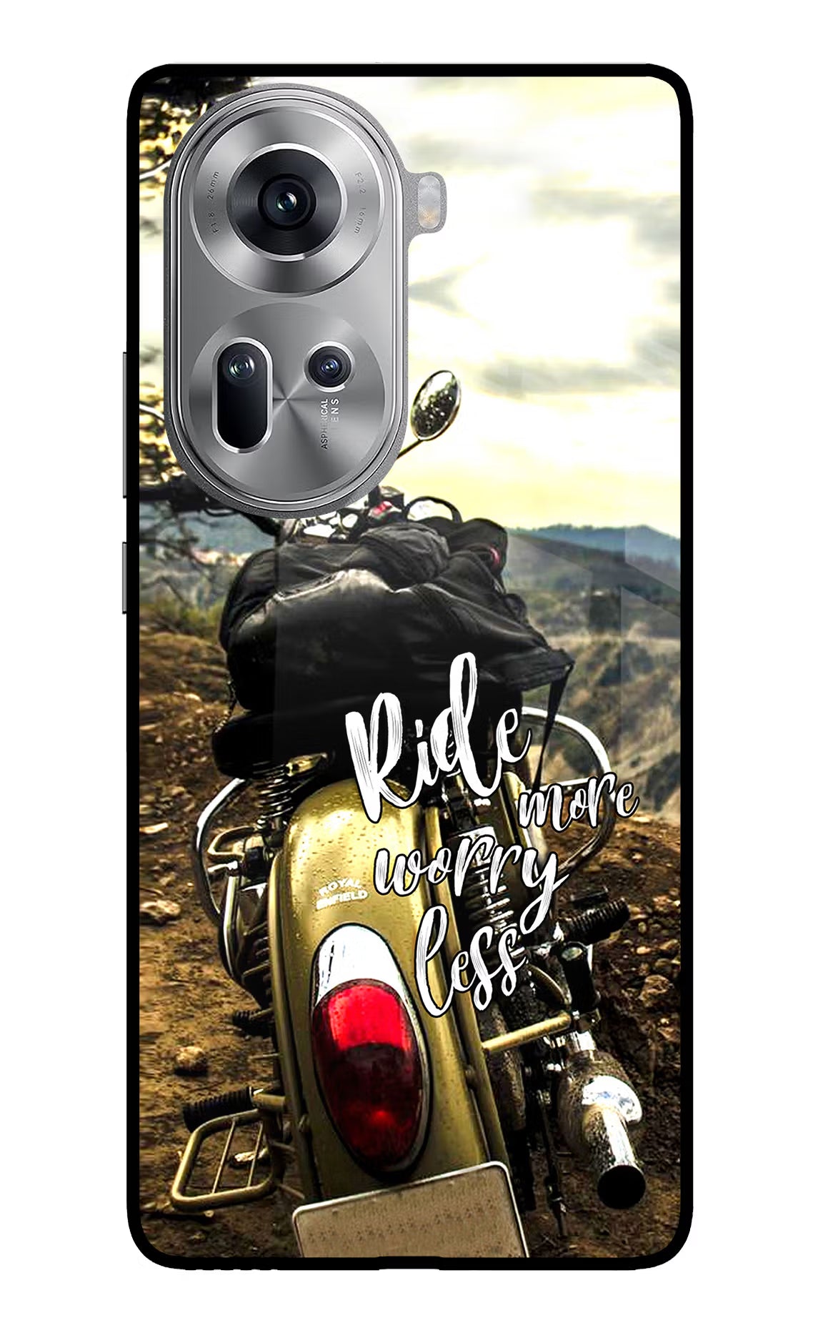 Ride More Worry Less Oppo Reno11 Glass Case Back Cover by Casekaro