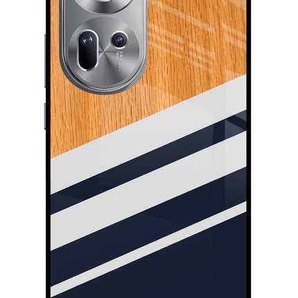 Blue and white wooden Oppo Reno11 Glass Case Back Cover by Casekaro