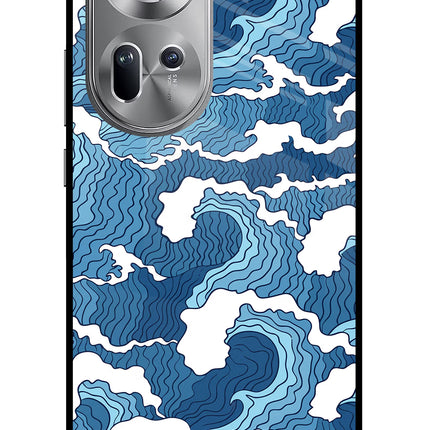Blue Waves Oppo Reno11 Glass Case Back Cover by Casekaro