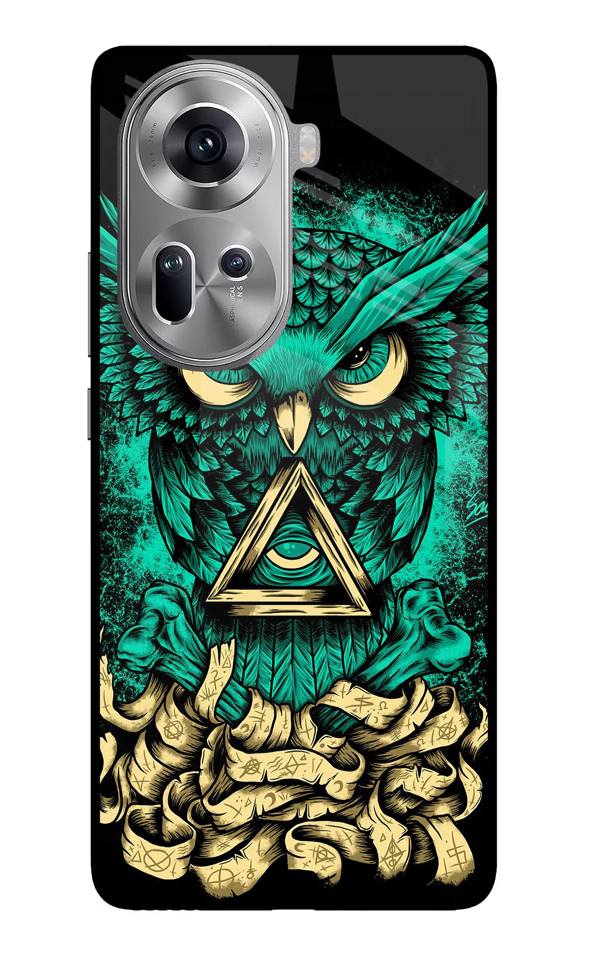 Green Owl Oppo Reno11 Glass Case Back Cover by Casekaro