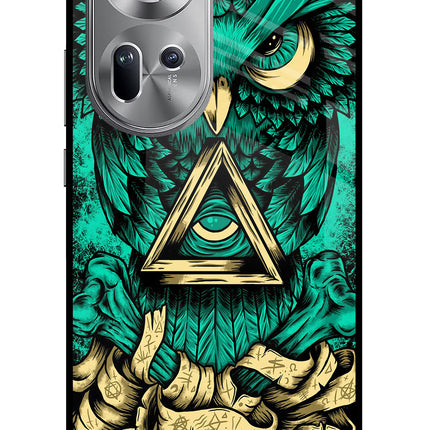 Green Owl Oppo Reno11 Glass Case Back Cover by Casekaro