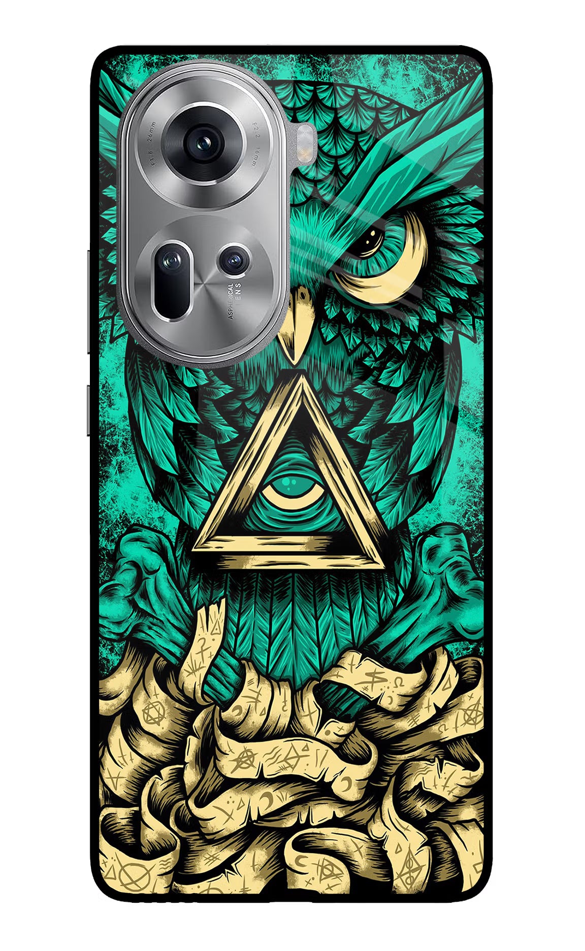 Green Owl Oppo Reno11 Glass Case Back Cover by Casekaro