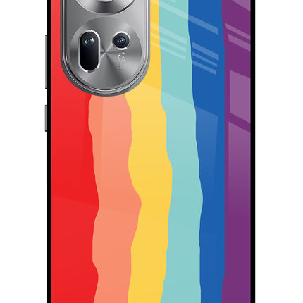 Rainbow Oppo Reno11 Glass Case Back Cover by Casekaro