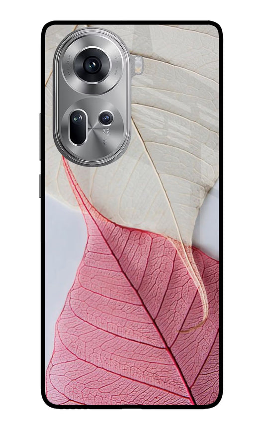 White Pink Leaf Oppo Reno11 Glass Case