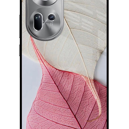 White Pink Leaf Oppo Reno11 Glass Case Back Cover by Casekaro