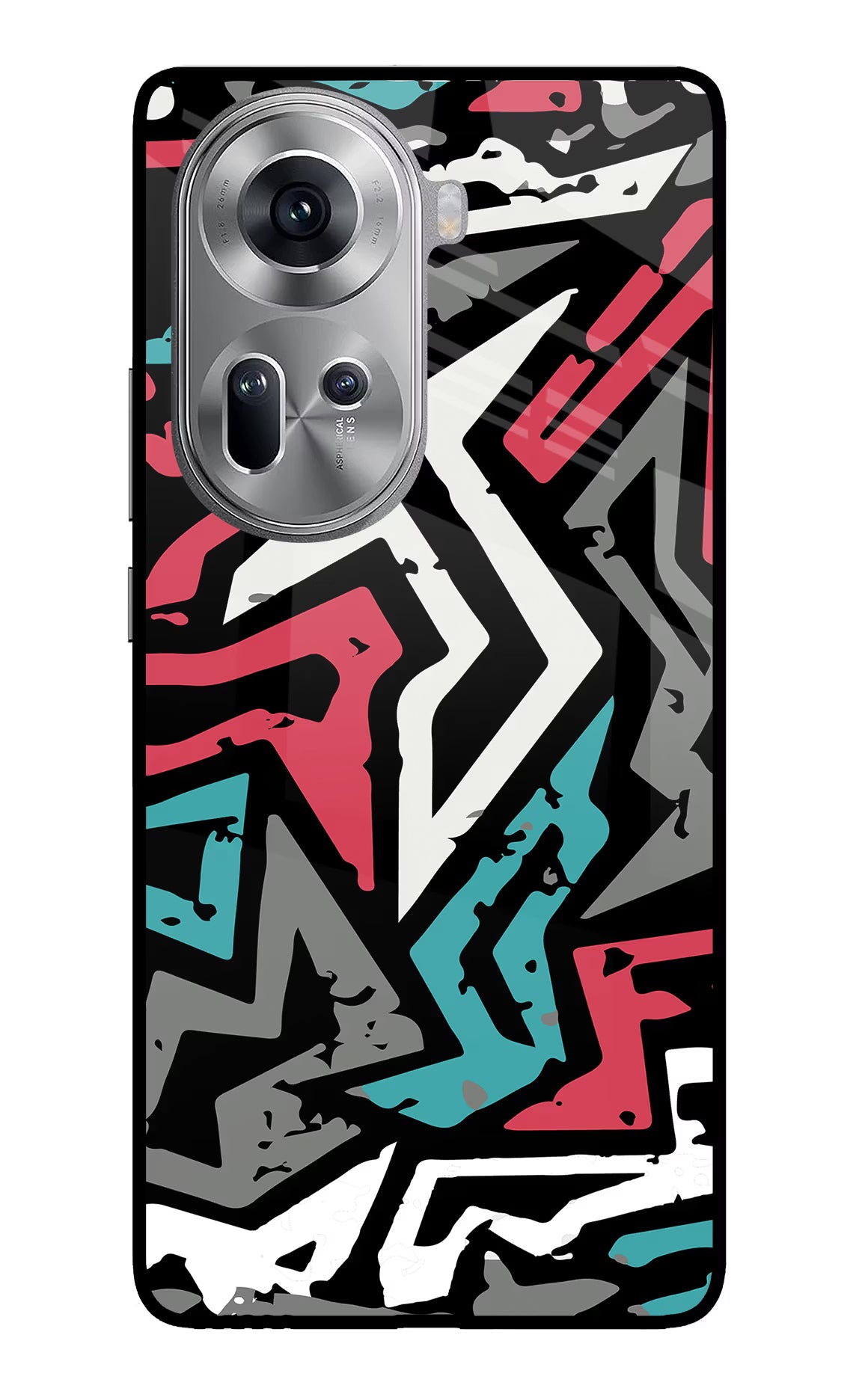 Geometric Graffiti Oppo Reno11 Glass Case Back Cover by Casekaro