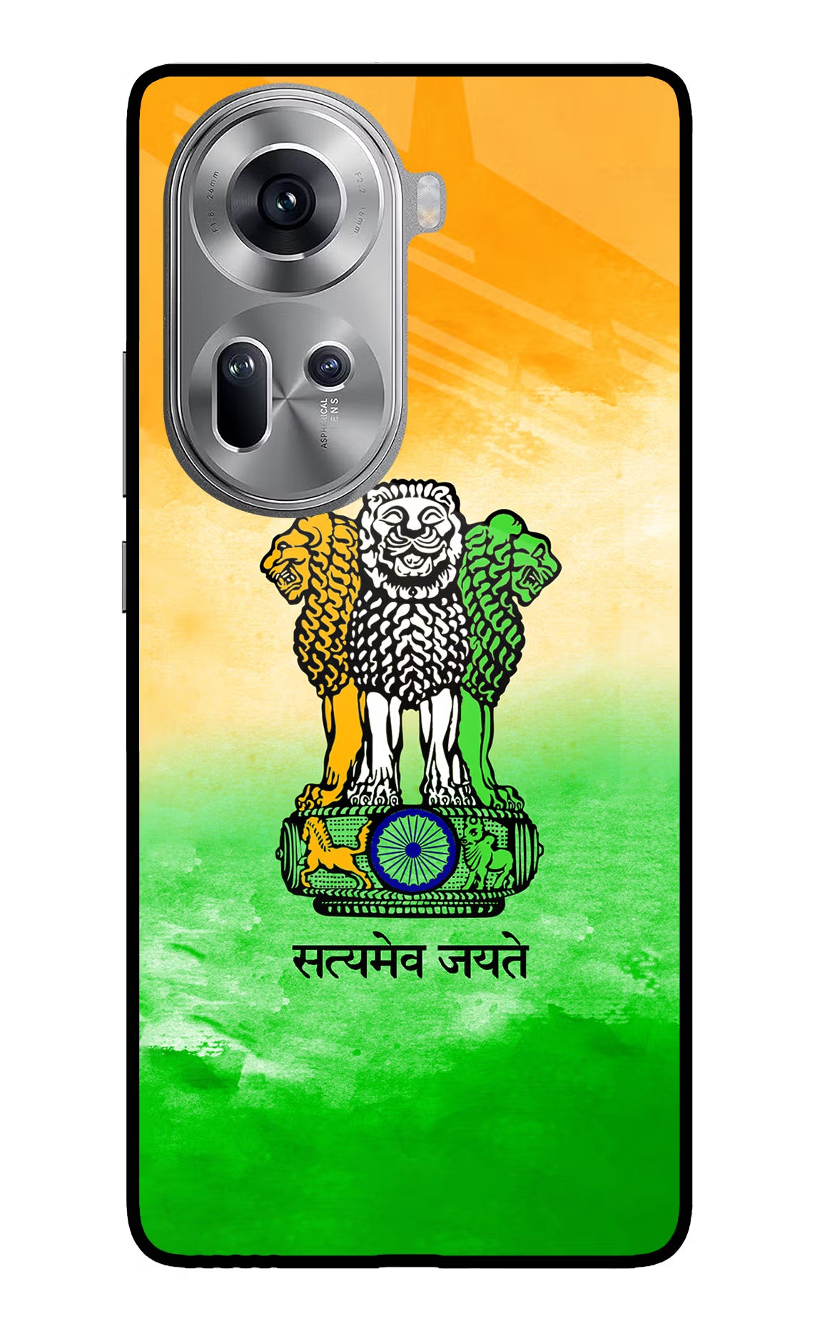 Satyamev Jayate Flag Oppo Reno11 Glass Case Back Cover by Casekaro