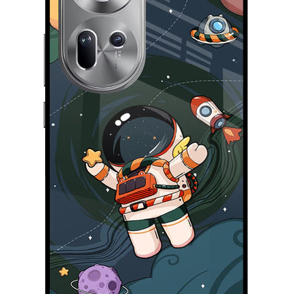 Cartoon Astronaut Oppo Reno11 Glass Case Back Cover by Casekaro