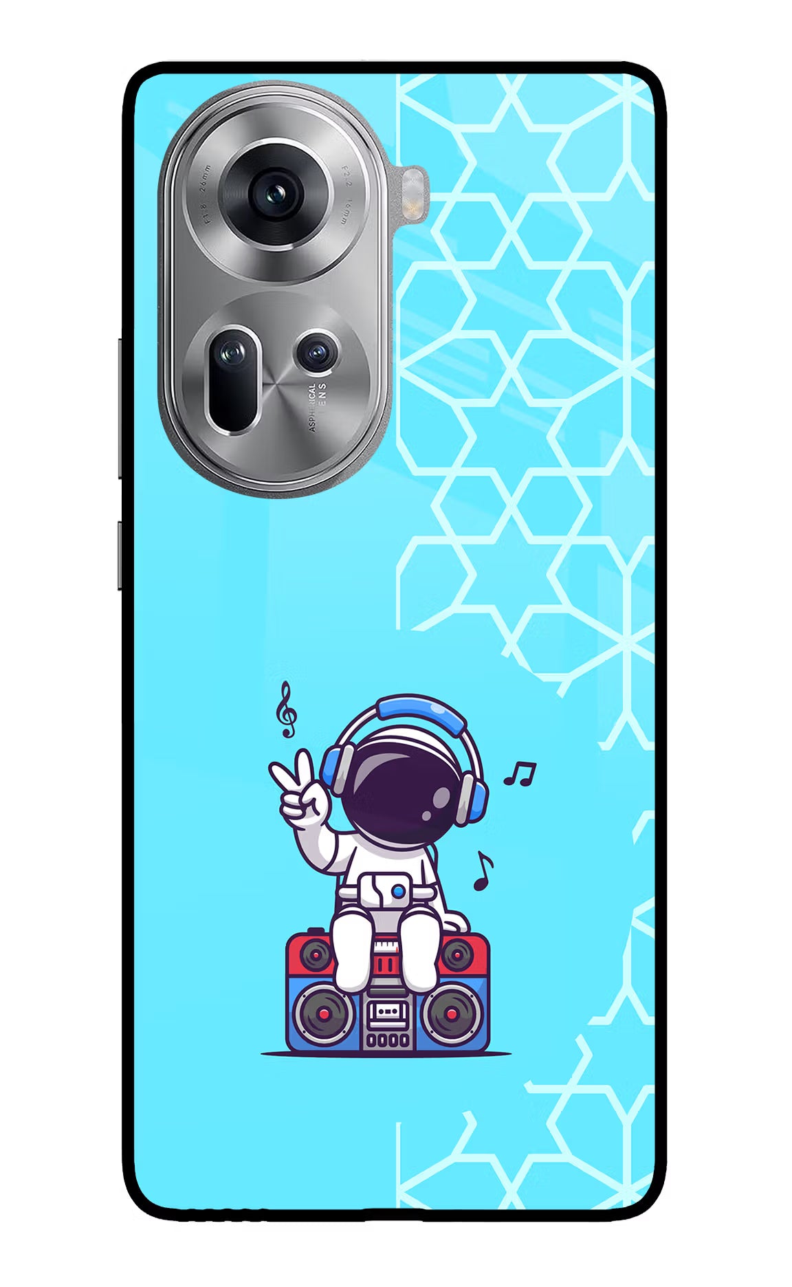Cute Astronaut Chilling Oppo Reno11 Glass Case Back Cover by Casekaro