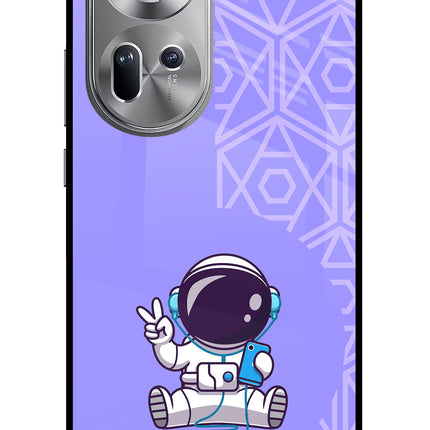 Cute Astronaut Chilling Oppo Reno11 Glass Case Back Cover by Casekaro