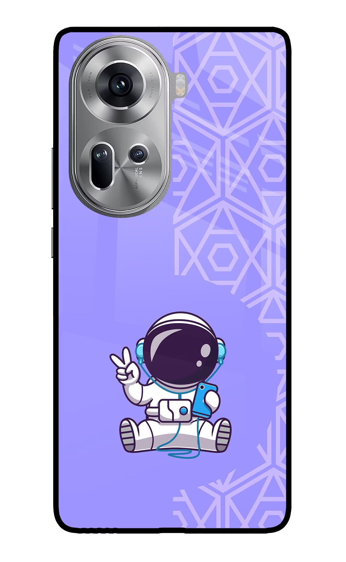 Cute Astronaut Chilling Oppo Reno11 Glass Case Back Cover by Casekaro