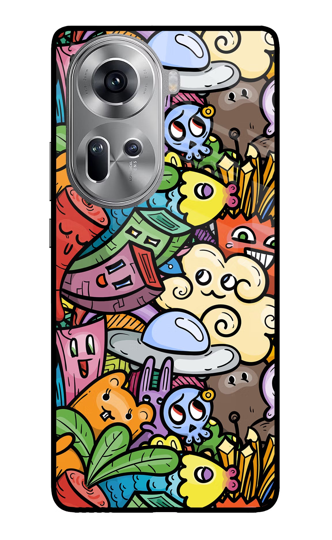 Veggie Doodle Oppo Reno11 Glass Case Back Cover by Casekaro
