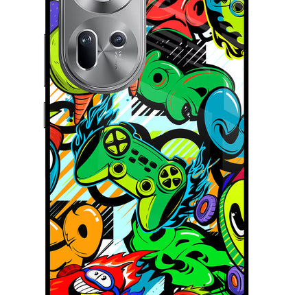 Game Doodle Oppo Reno11 Glass Case Back Cover by Casekaro