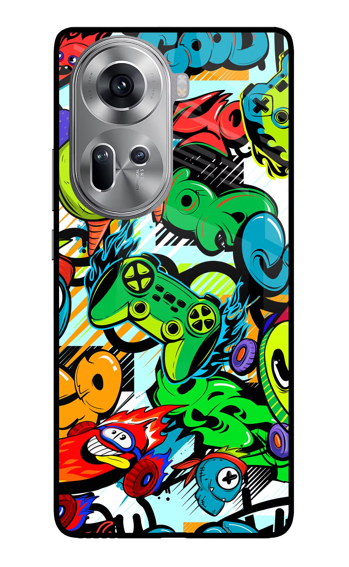 Game Doodle Oppo Reno11 Glass Case Back Cover by Casekaro