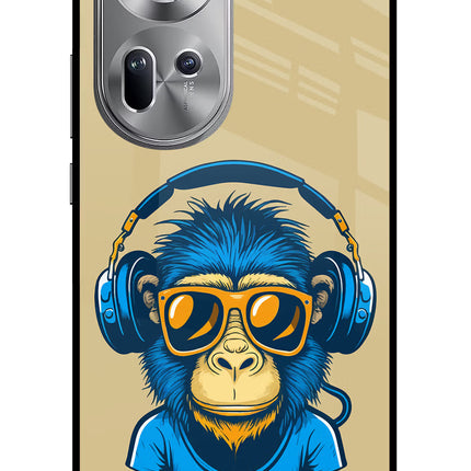 Monkey Headphone Oppo Reno11 Glass Case Back Cover by Casekaro
