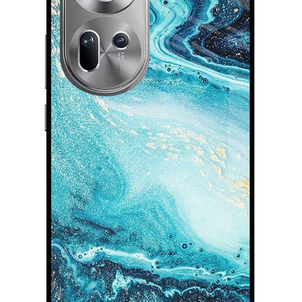 Blue Glitter Marble Oppo Reno11 Glass Case Back Cover by Casekaro