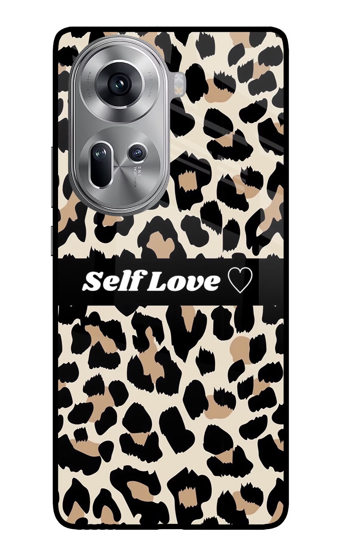 Leopard Print Self Love Oppo Reno11 Glass Case Back Cover by Casekaro