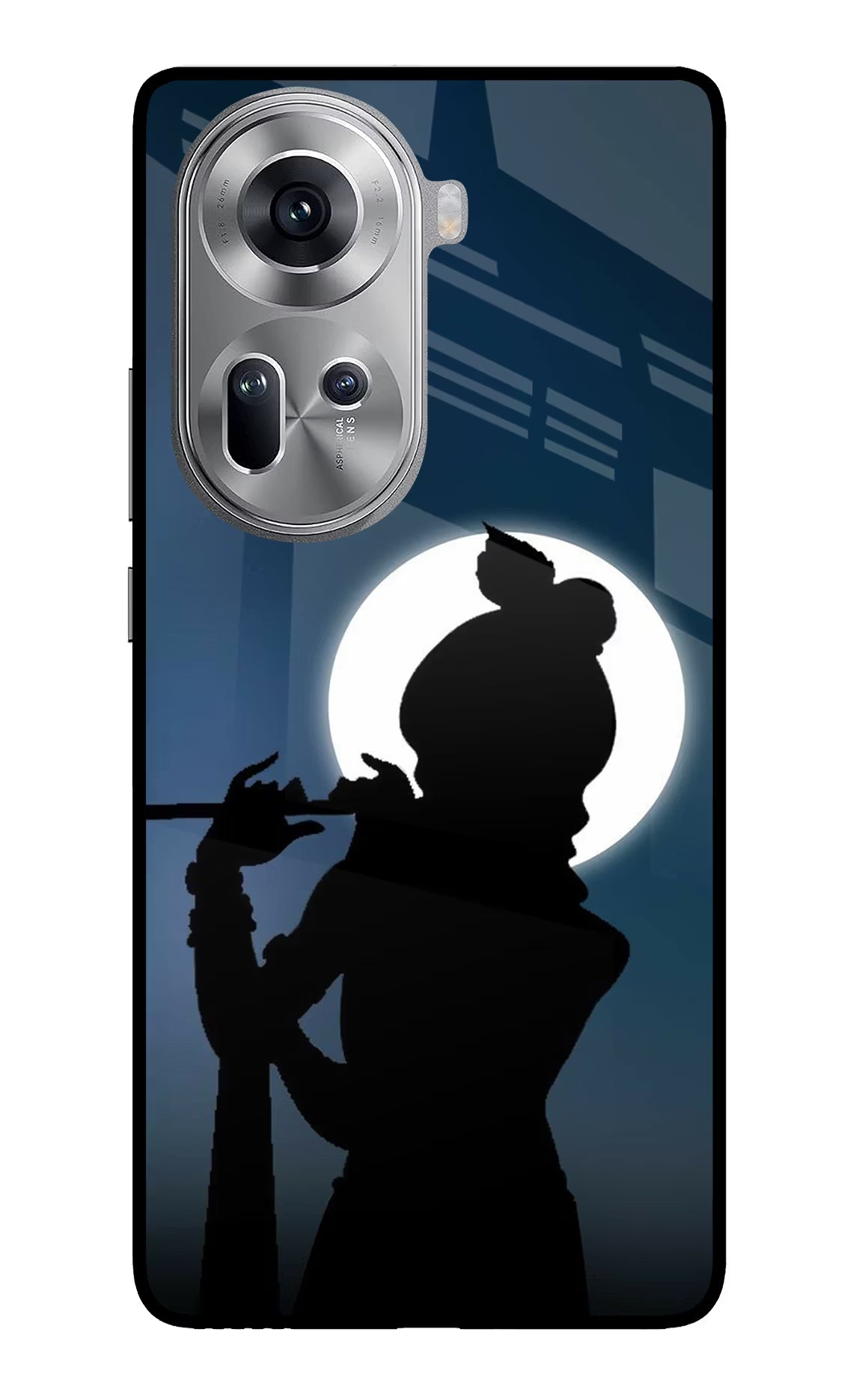 Shri Krishna Silhouette Oppo Reno11 Glass Case Back Cover by Casekaro