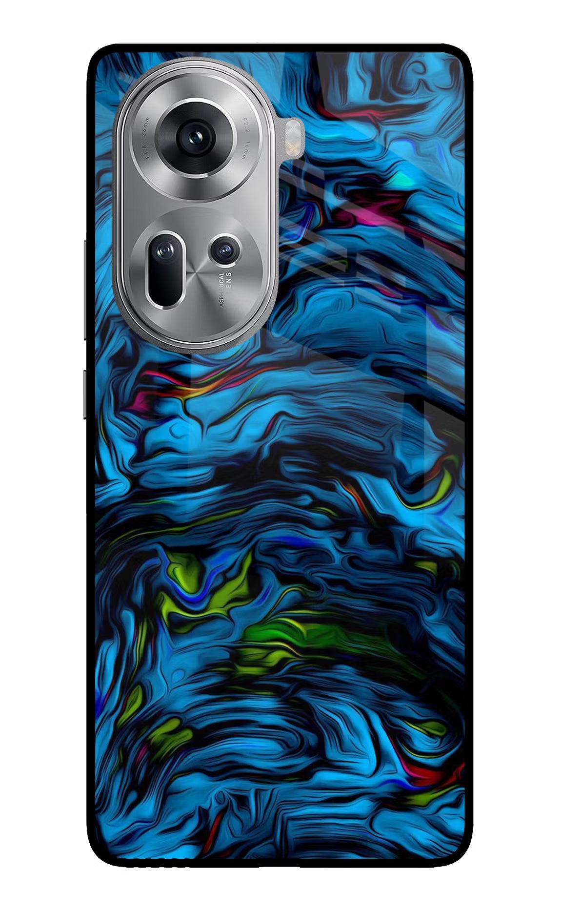 Dark Blue Abstract Oppo Reno11 Glass Case Back Cover by Casekaro