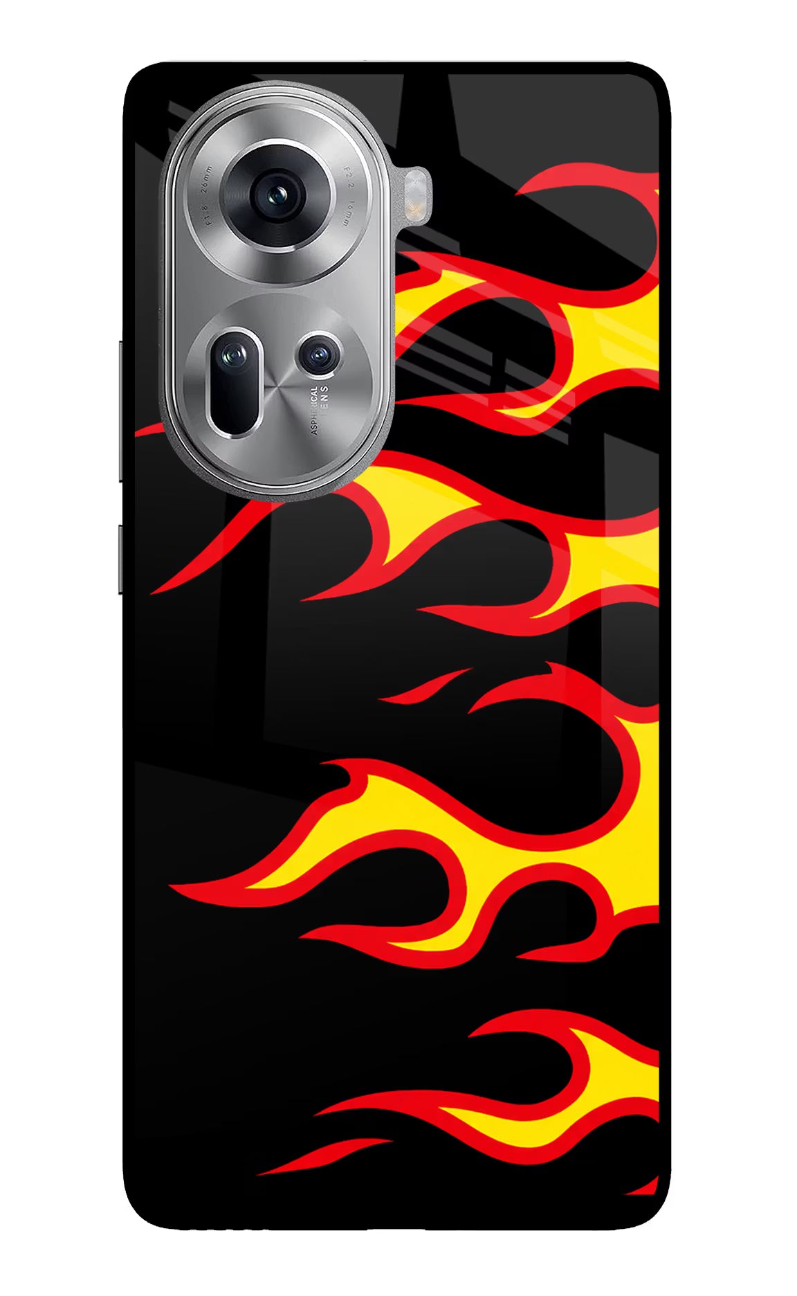 Side Sweep Flames Oppo Reno11 Glass Case Back Cover by Casekaro