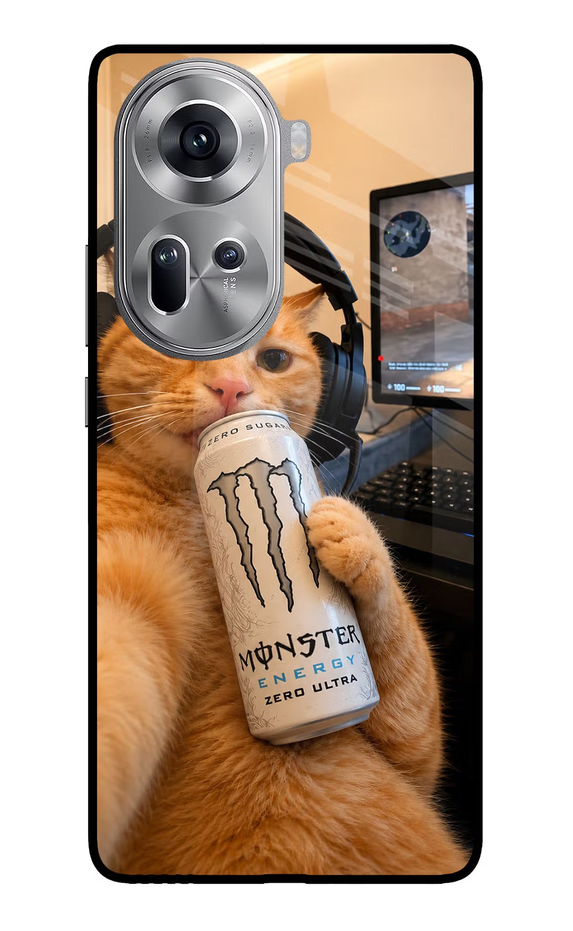 Gamer Cat Energy Oppo Reno11 Glass Case